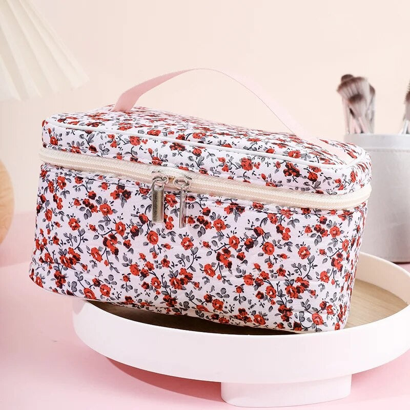 Bolsa cosmética de algodão padrão floral capacidade saco cosmético duplo zí