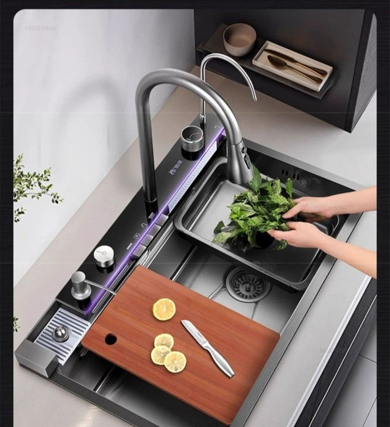Pias de cozinha inteligentes com slot único para apartamentos, pias multifuncio