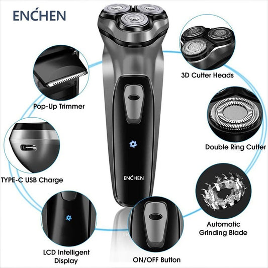Barbeador rotativo elétrico Enchen Blackstone para homens, lâmina flutuante 3D