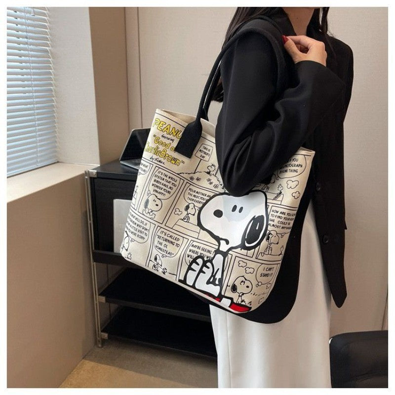 Nova bolsa de lona snoopy grande capacidade dos desenhos animados bonito sacola