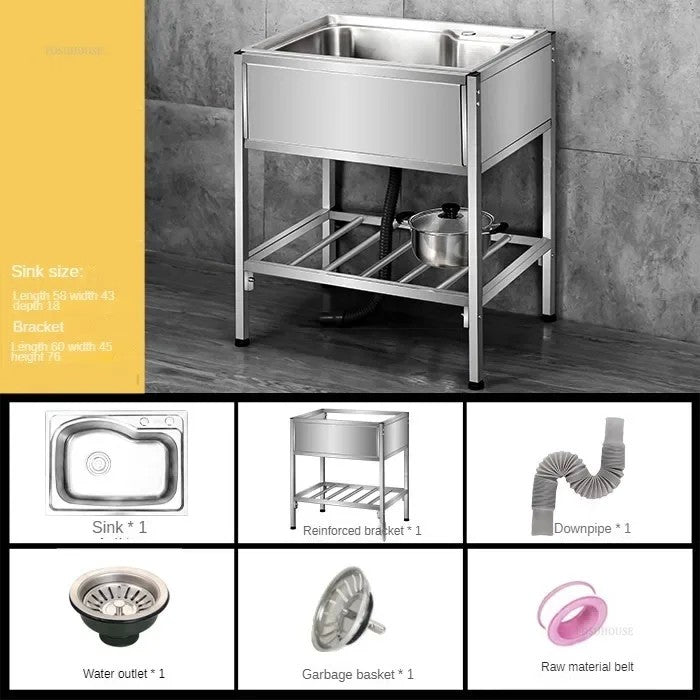 Pia de cozinha simples com bacia dupla, para sala de jantar, suporte reforçado,