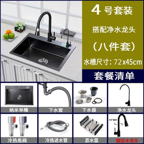 Pias simples feitas à mão para bancada de cozinha, pias de lavagem nano pretas