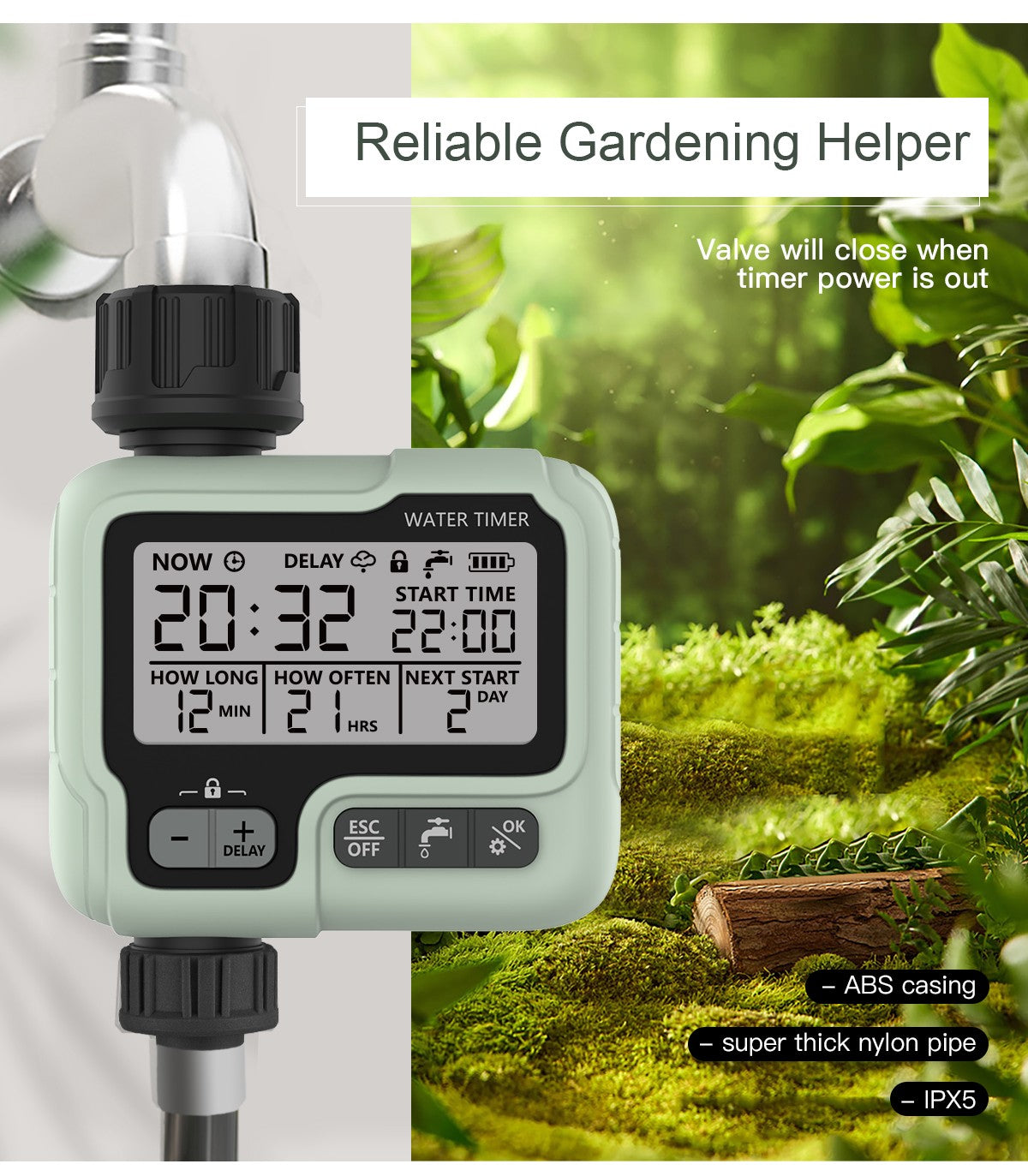Temporizador automático de água do jardim, máquina de controle digital, asper