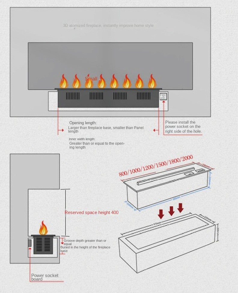 A lareira 3D inteligente com umidificador de vapor de água, chama LED decorativ