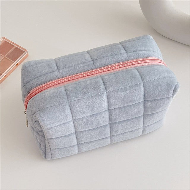 Bolsa de armazenamento de cosméticos de pele sólida, grande, feminina, zíper,