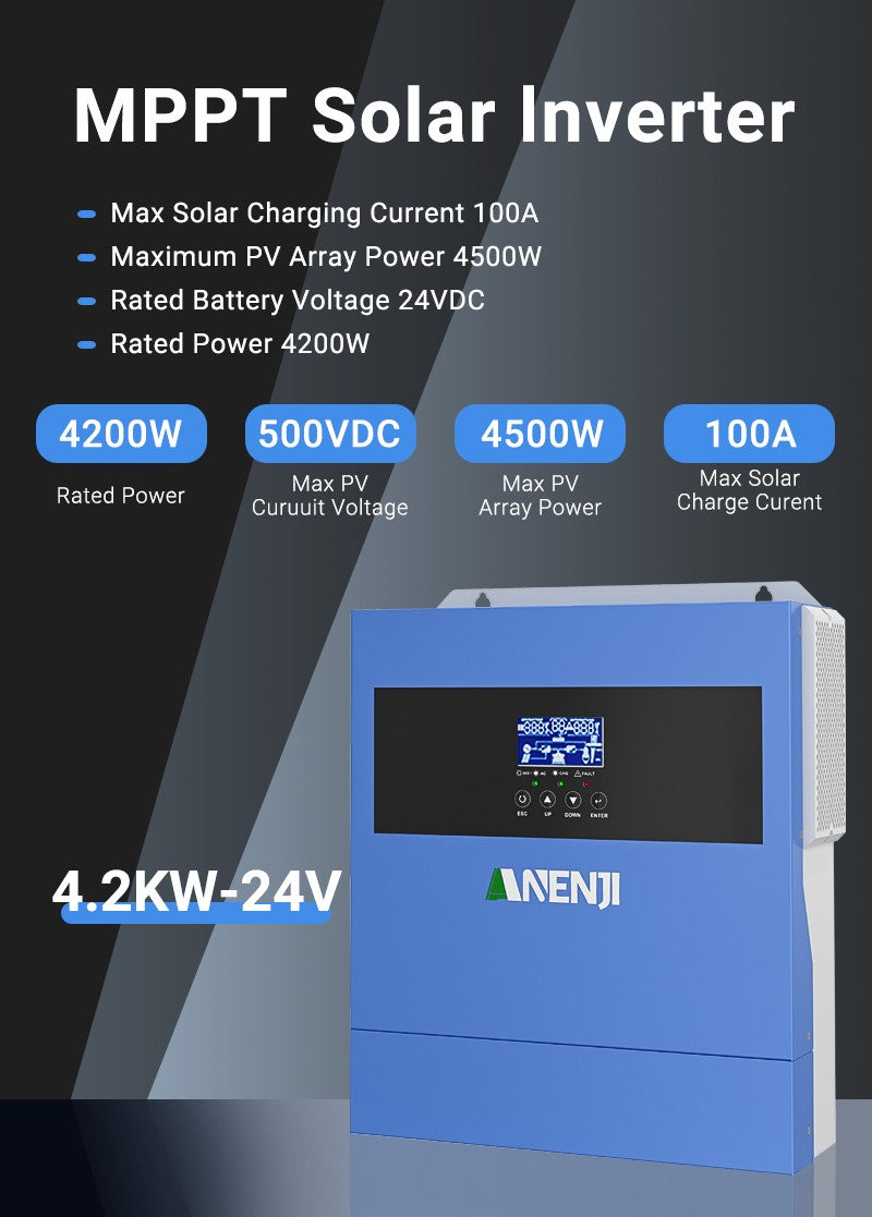 ANENJI 4KW 6.2KW 11KW Inversor Solar Híbrido 24V 48V 230VAC Max PV 500V 100A 12