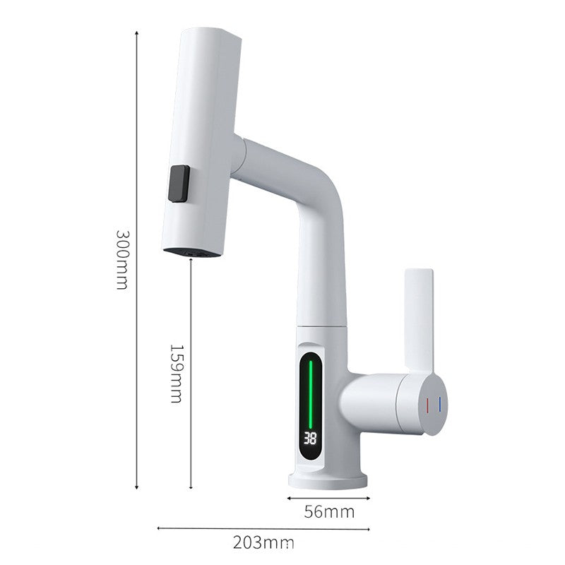 Torneira para lavatório com display digital inteligente, 3 funções, Puxe o Bi