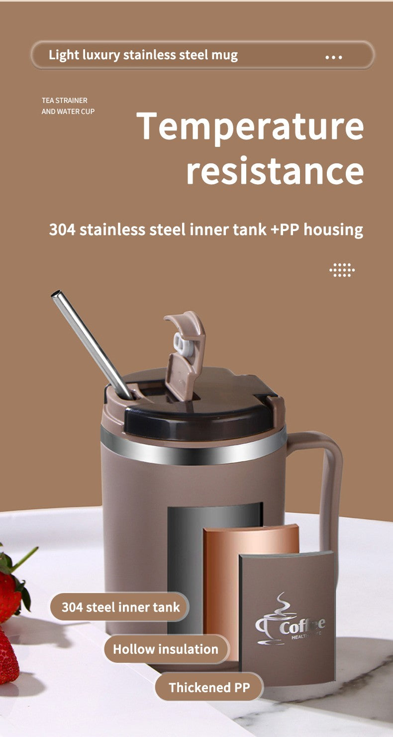 WORTHBUY Copo de café térmico de parede duplo com filtro e colher 304 copo de