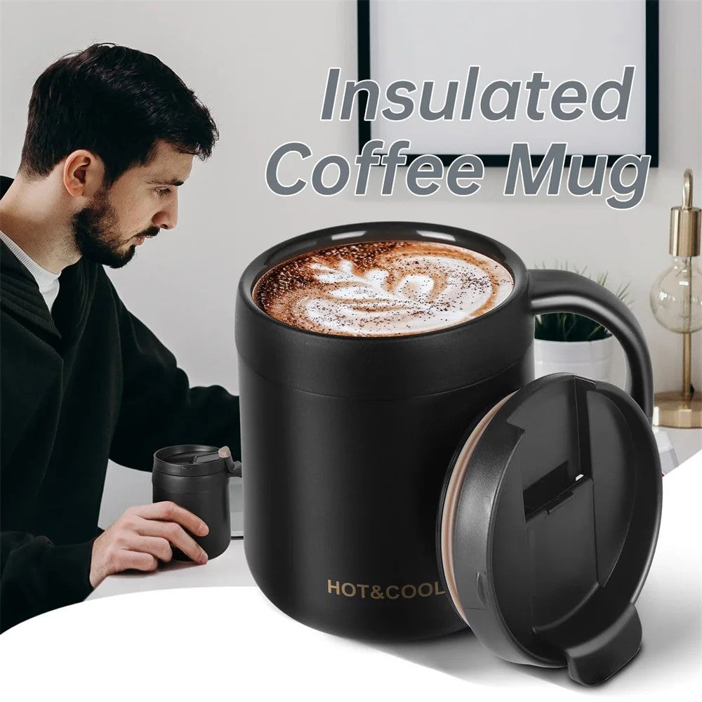 Caneca de café isolada de 350/500ml com alça, caneca isolada de aço inoxidáv