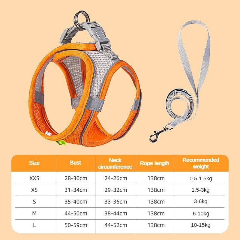 Conjunto de Arnês Ajustável para Cachorro e Gato, Colete para Cães, Trela Pet