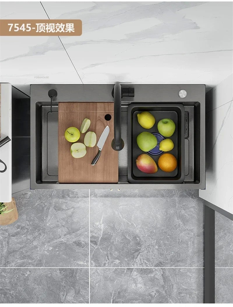 Pia multifuncional de slot único, pia de cozinha grande de aço inoxidável, ar