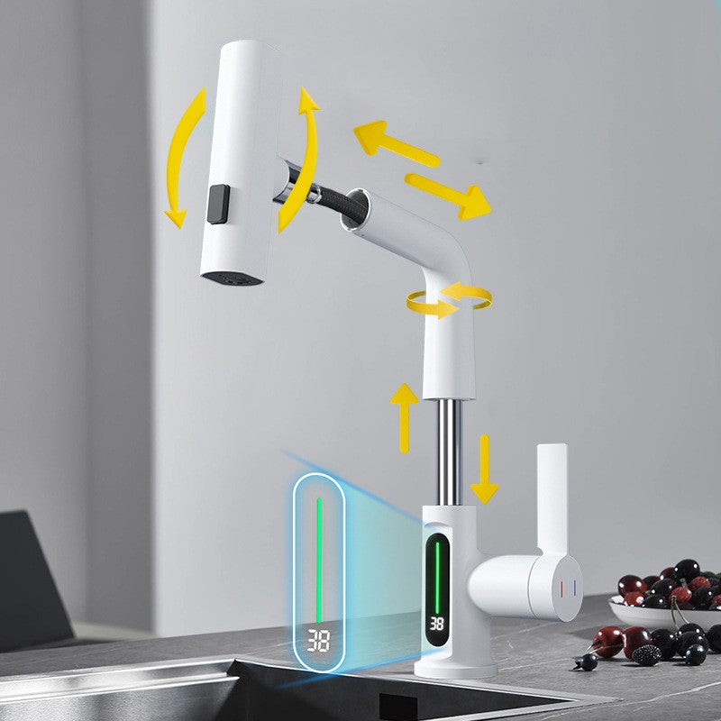 Torneira para lavatório com display digital inteligente, 3 funções, Puxe o Bi