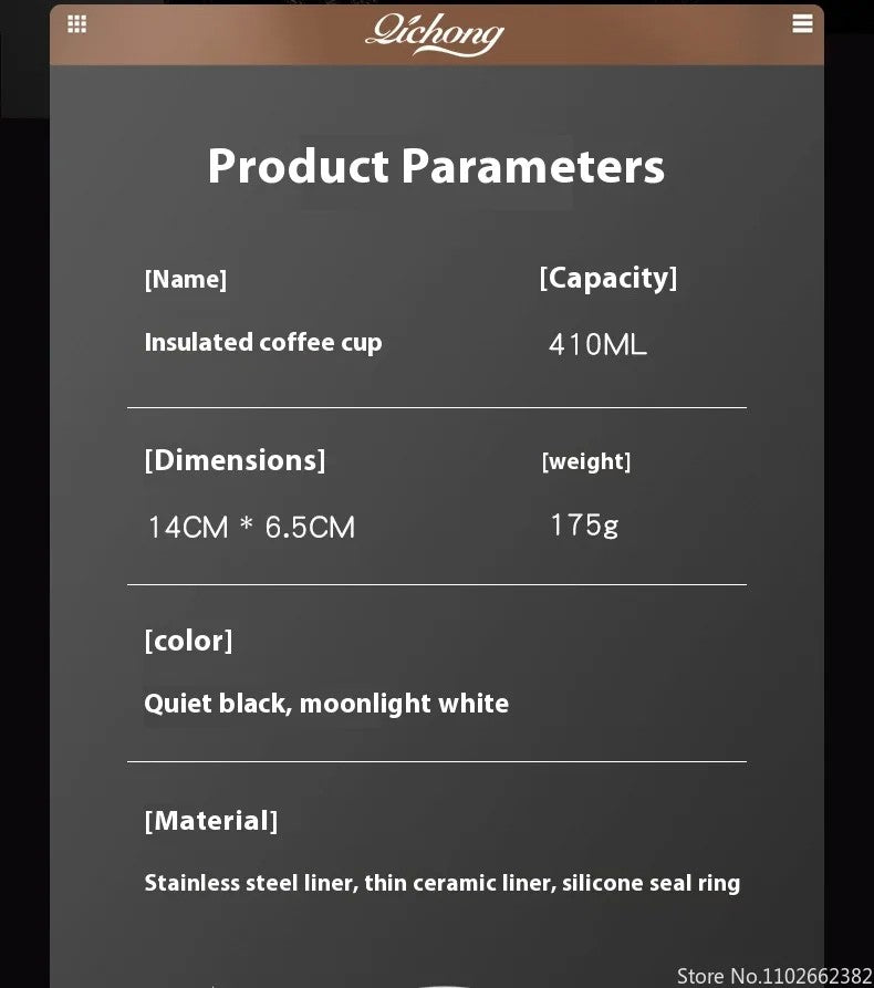 410ml forro cerâmico garrafa térmica xícara de café parede dupla aço inoxid