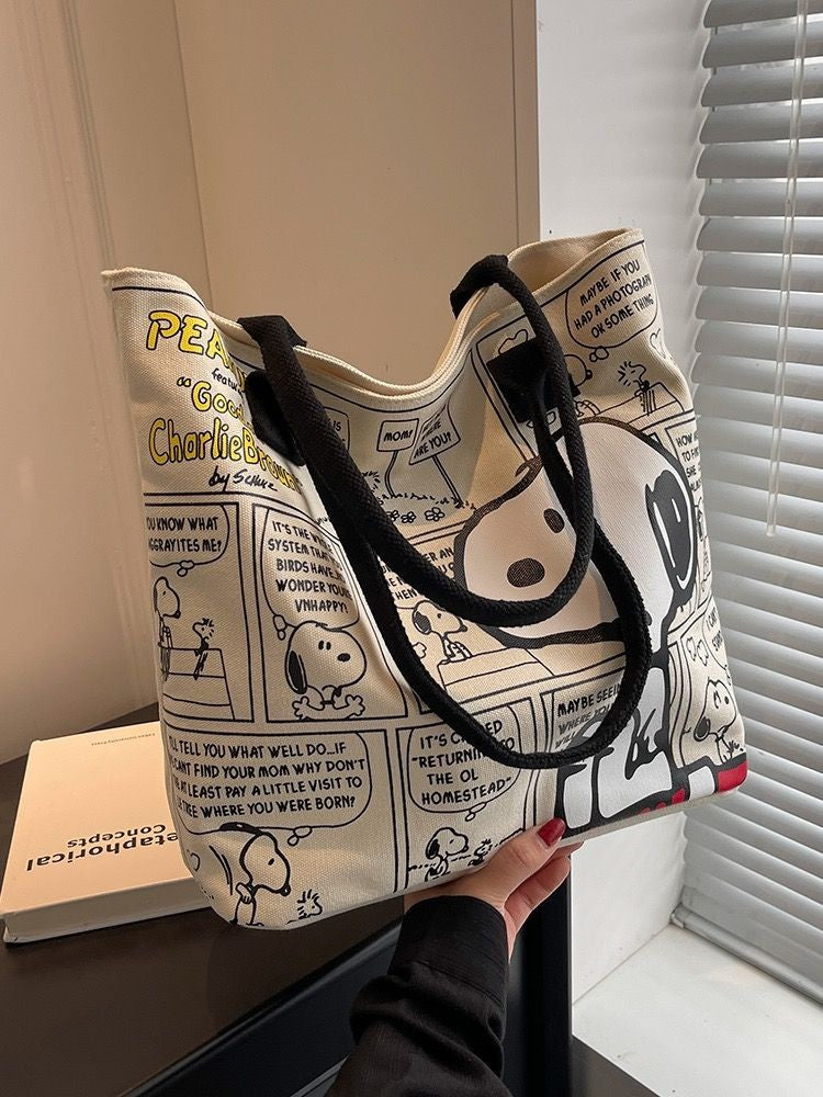 Nova bolsa de lona snoopy grande capacidade dos desenhos animados bonito sacola