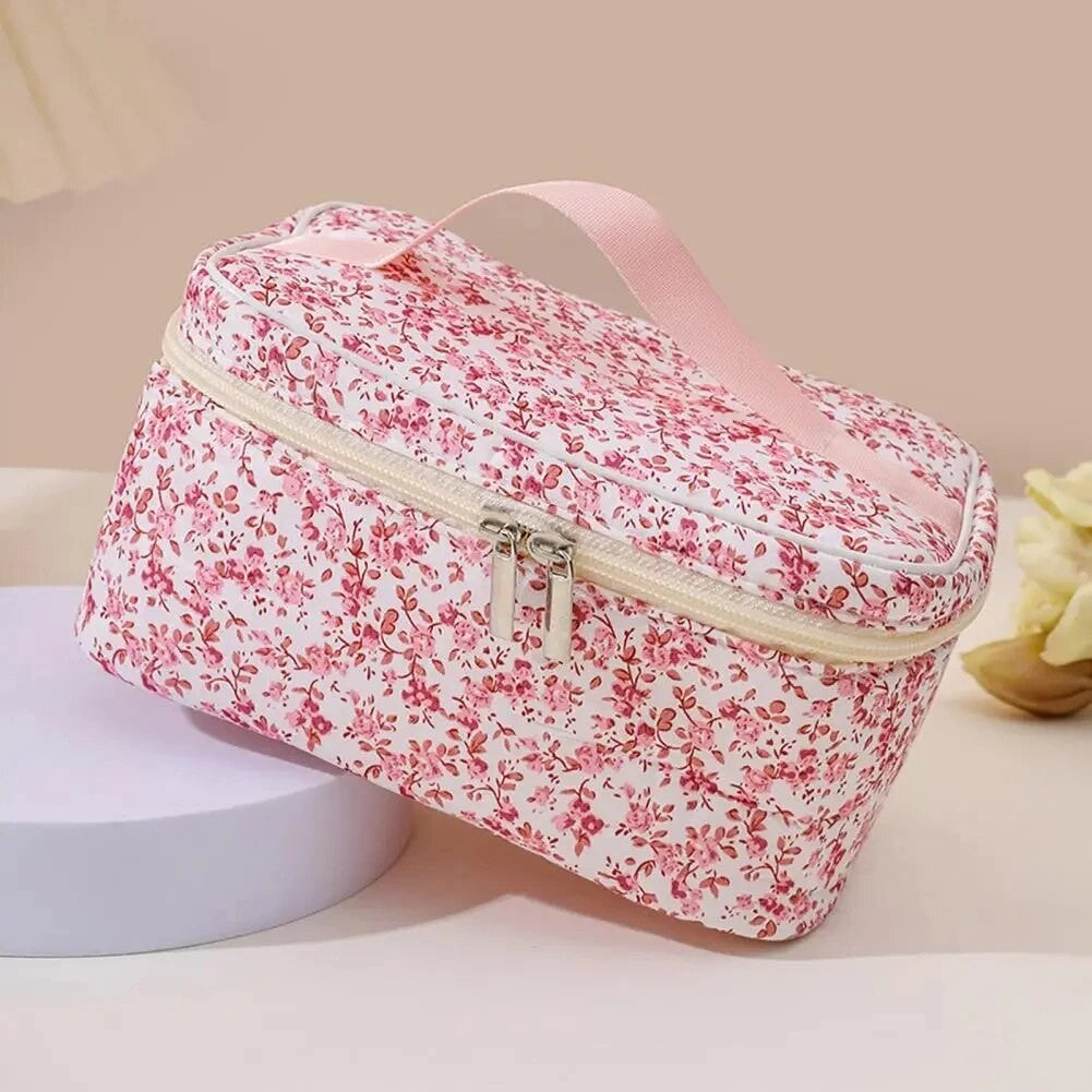 Bolsa cosmética de algodão padrão floral capacidade saco cosmético duplo zí