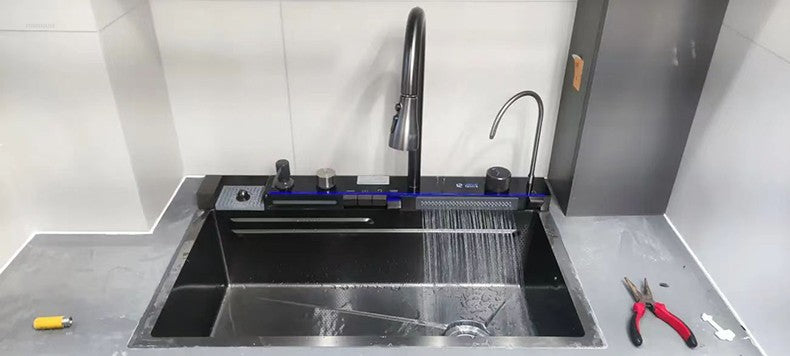 Pias de cozinha inteligentes com slot único para apartamentos, pias multifuncio