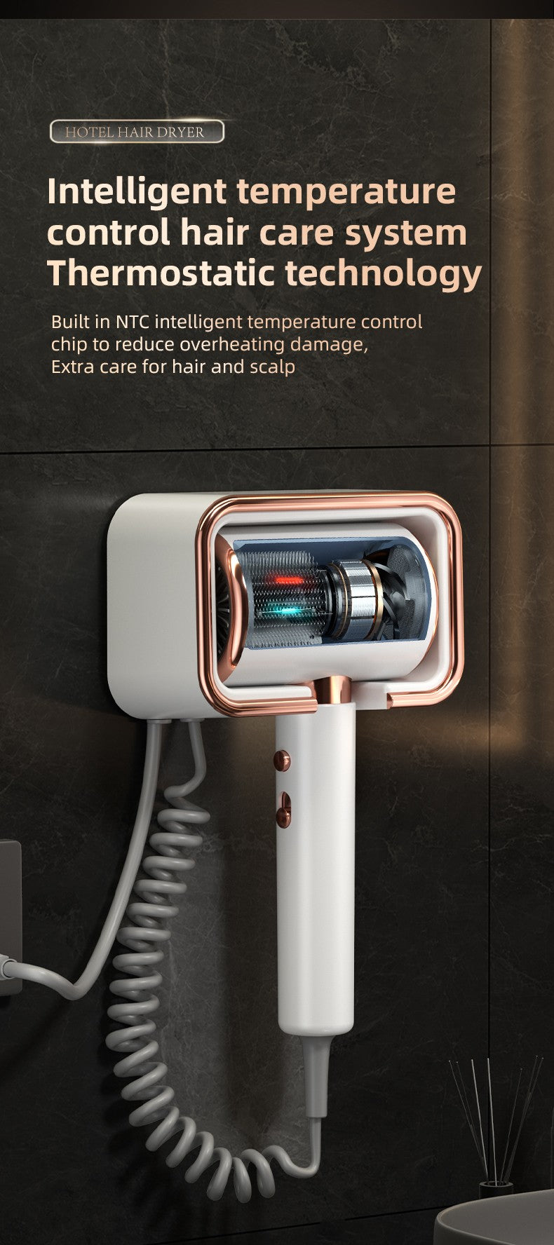 Secador de cabelo de íon negativo de parede, alta potência, secagem rápida, h