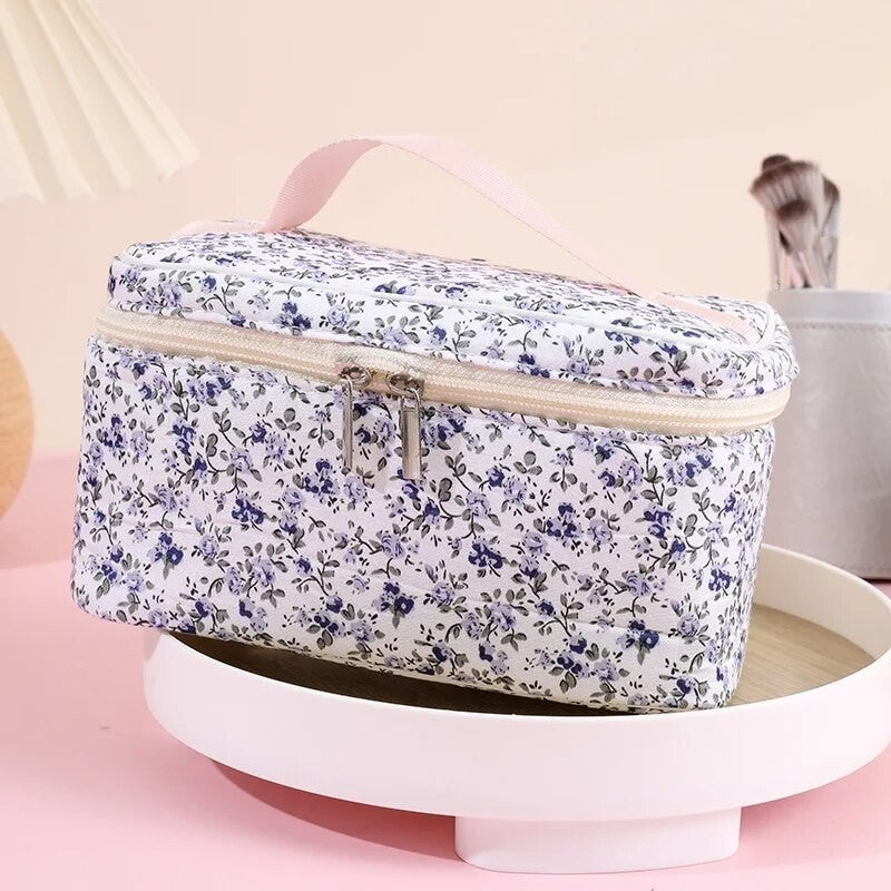 Bolsa cosmética de algodão padrão floral capacidade saco cosmético duplo zí