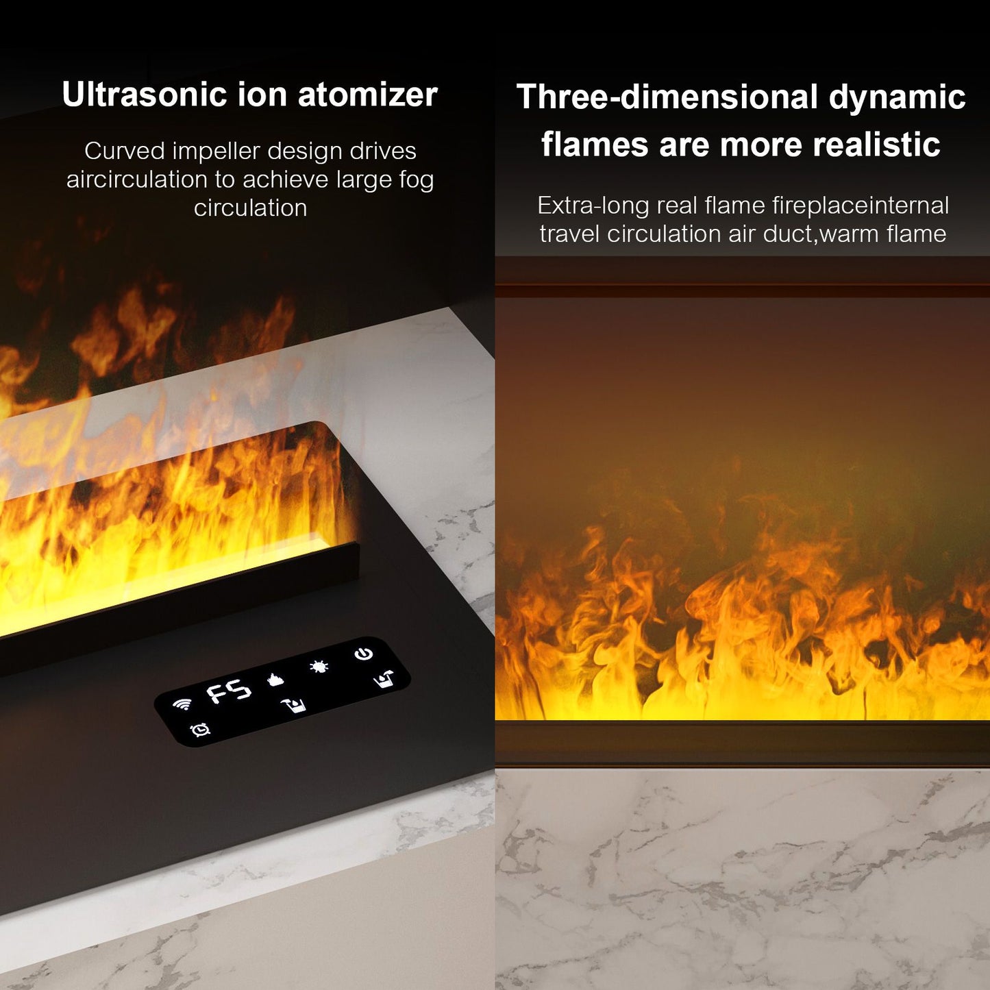 A lareira 3D inteligente com umidificador de vapor de água, chama LED decorativ