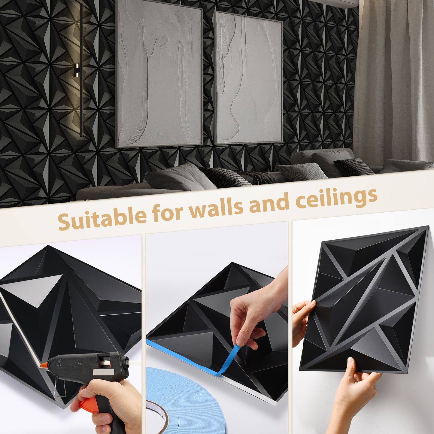 Painel de parede texturizado 3D KUUJOJOJO para decoração de parede interna, ad