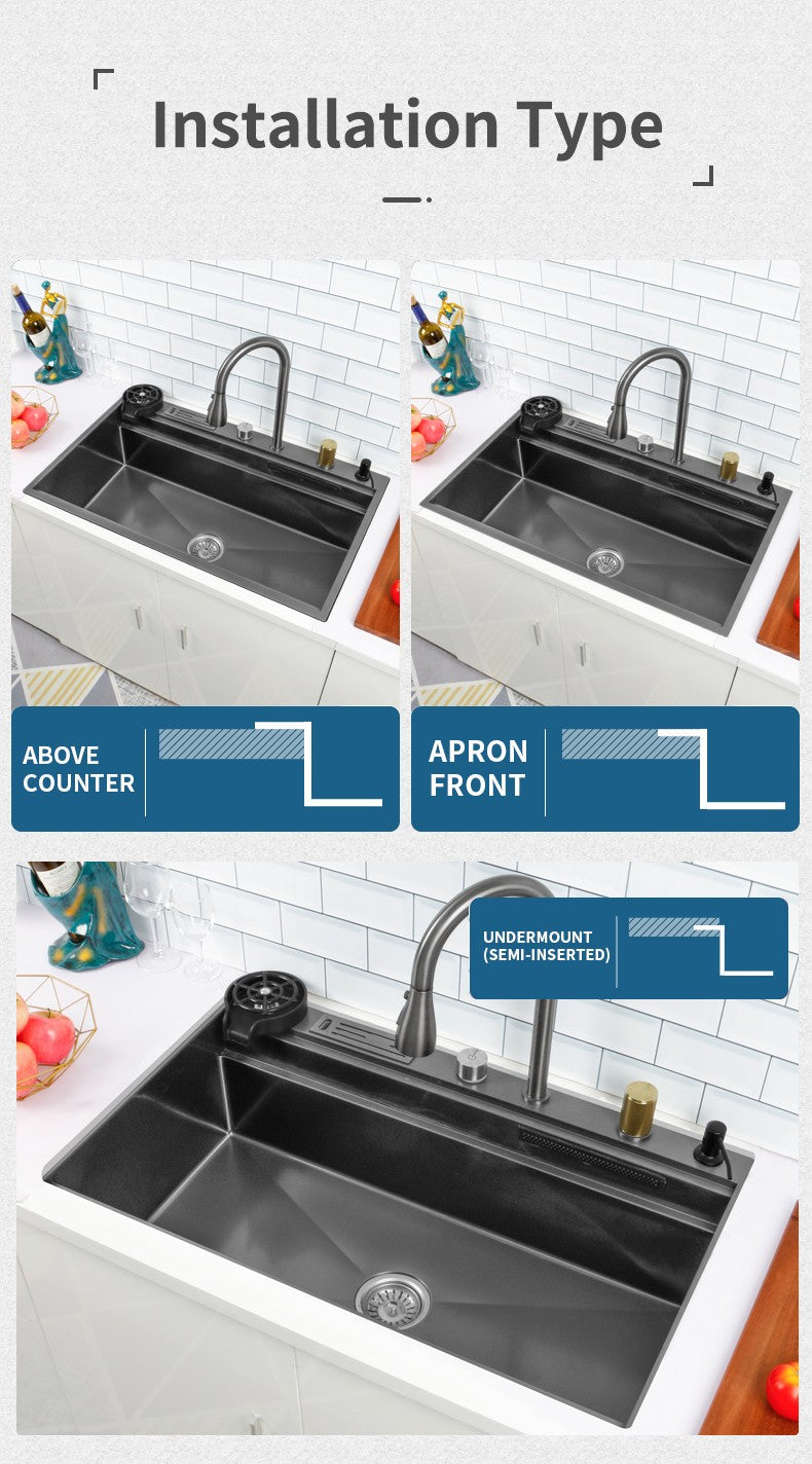 Torneira De Cachoeira De Aço 304, Pia De Cozinha Grande Slot Único, Torneira n