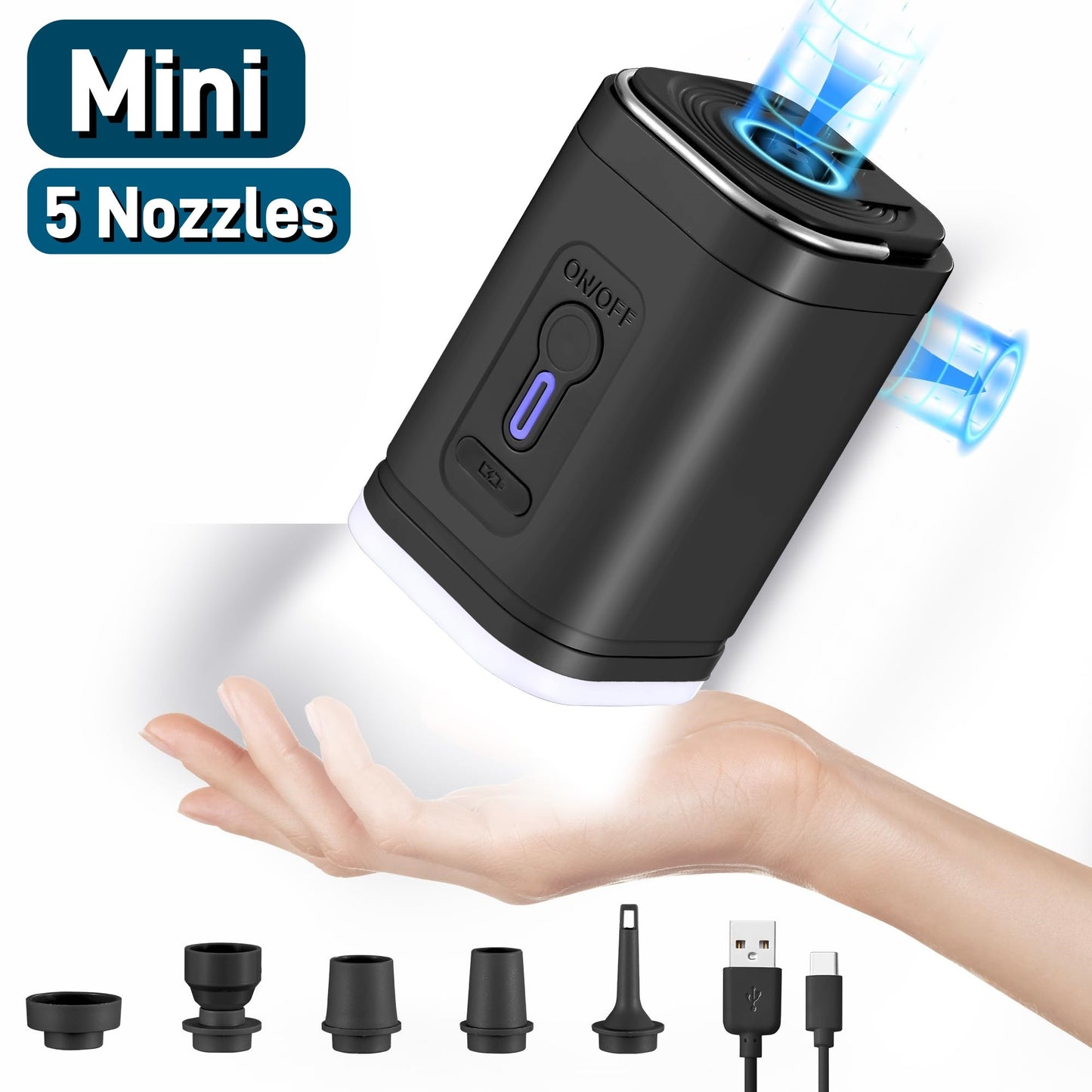 Mini bomba de ar portátil com bateria de 1300mAh recarregável USB para inflar