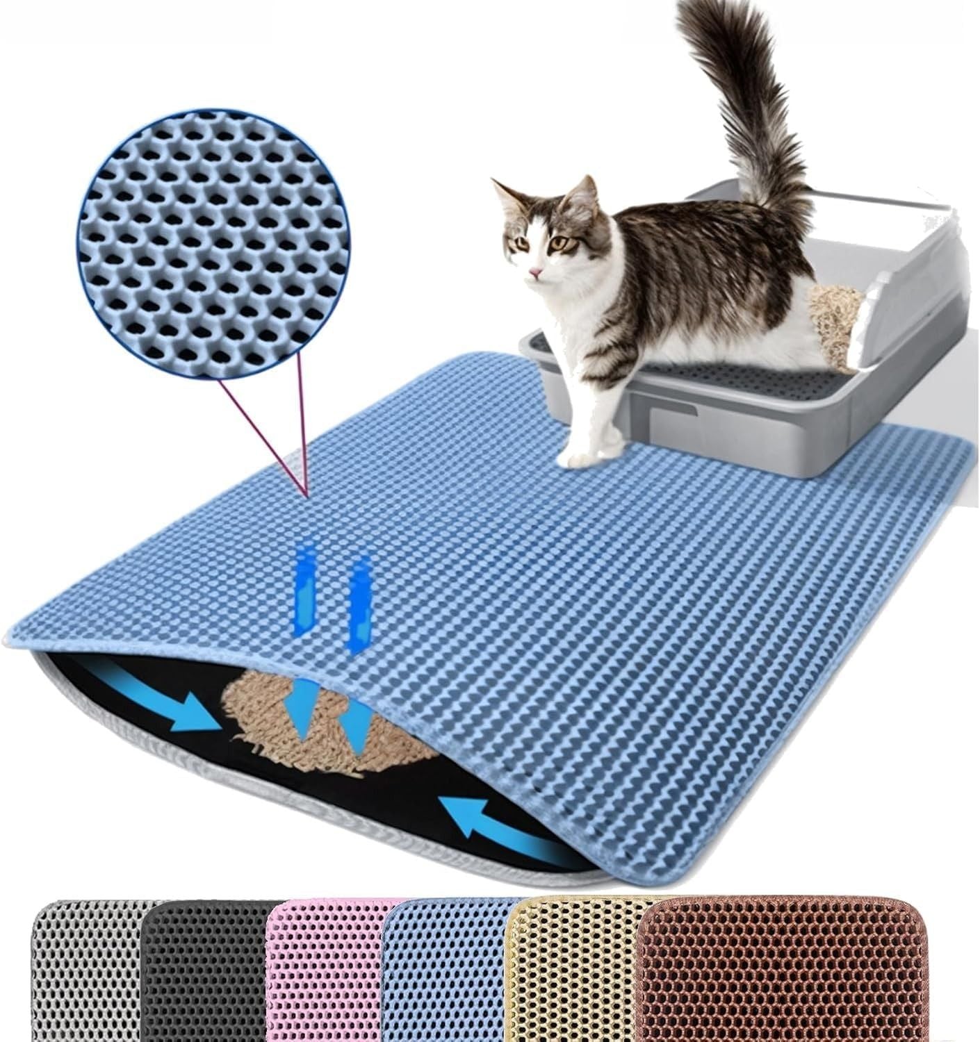 Tapete de areia para gatos, camada dupla, reforçada, grande, caixa de areia par