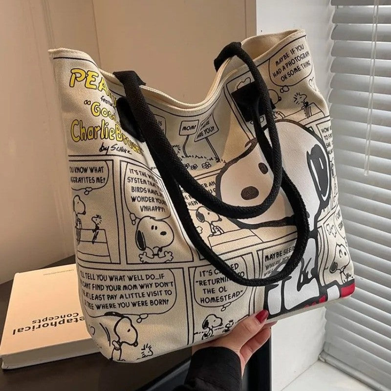 Nova bolsa de lona snoopy grande capacidade dos desenhos animados bonito sacola