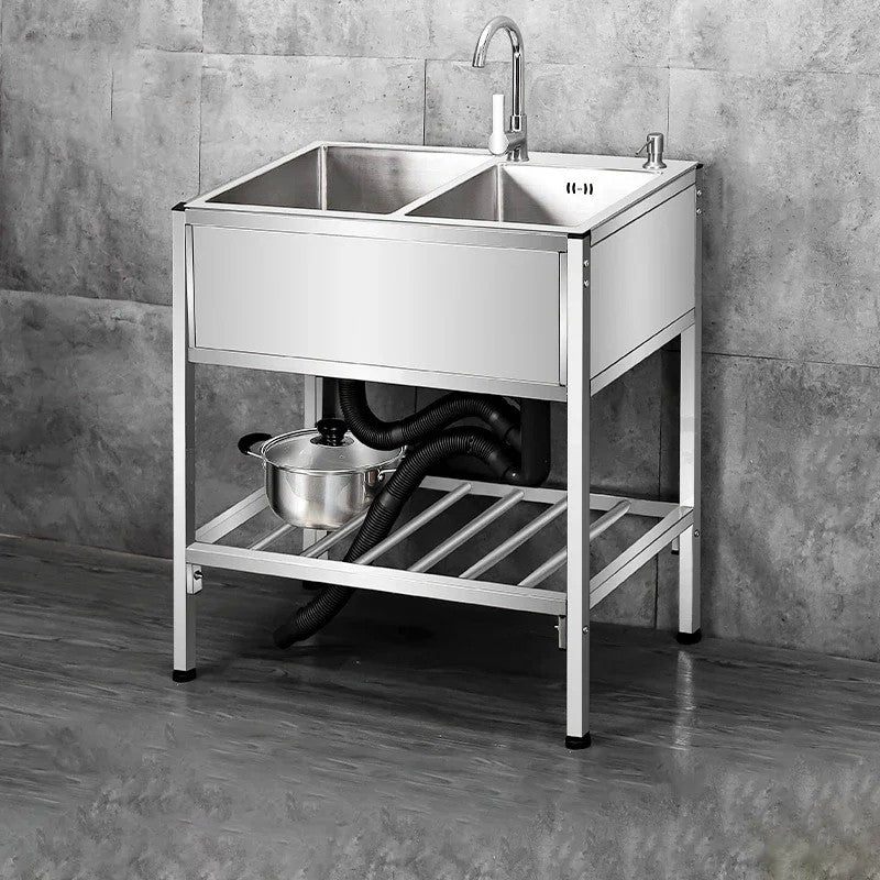 Pia de cozinha simples com bacia dupla, para sala de jantar, suporte reforçado,