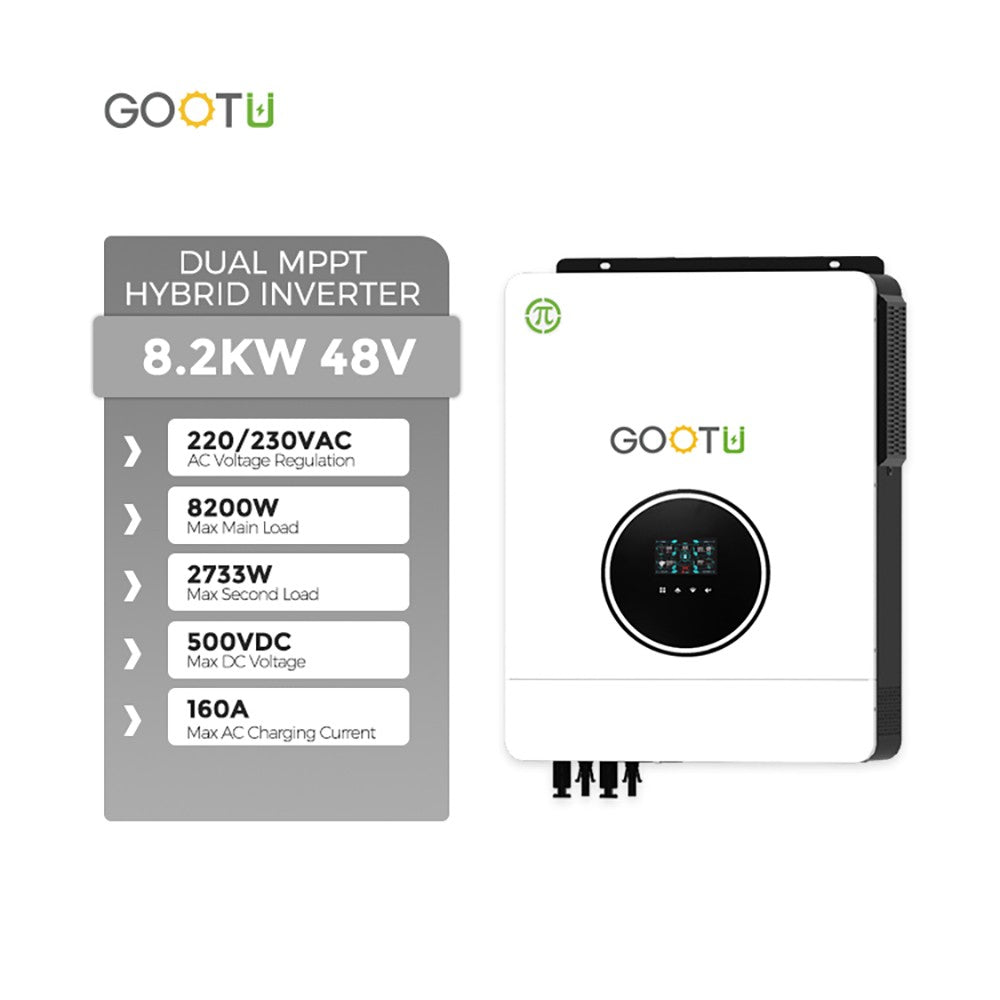 Gootu 6.2kw/10.2kw inversor solar híbrido saída dupla 24v/48v mppt 160a onda s