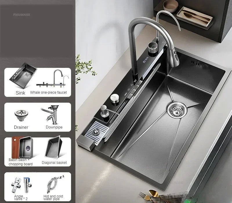 Pias de cozinha inteligentes com slot único para apartamentos, pias multifuncio