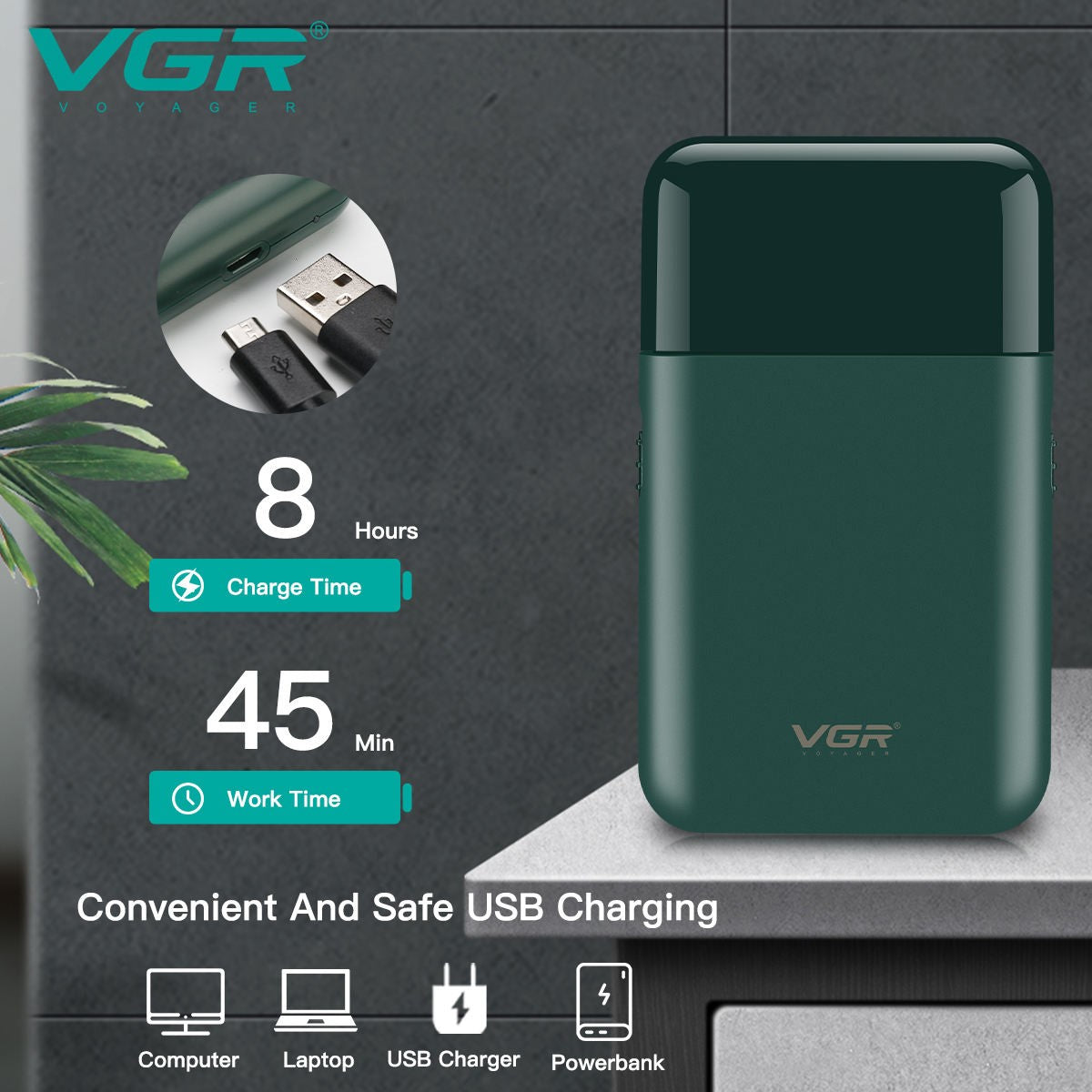 Vgr V-390 mini lâmina única sem fio aparador de barba navalha recarregável fo