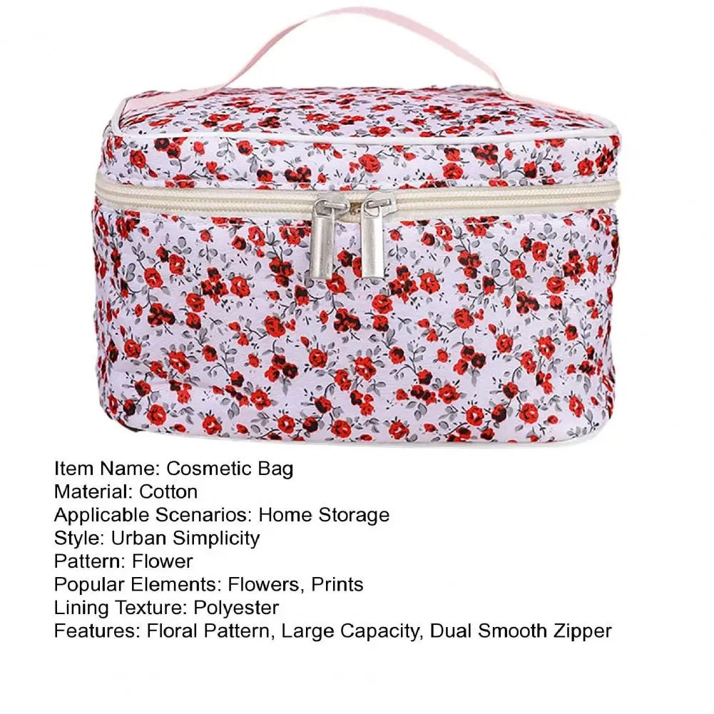 Bolsa cosmética de algodão padrão floral capacidade saco cosmético duplo zí