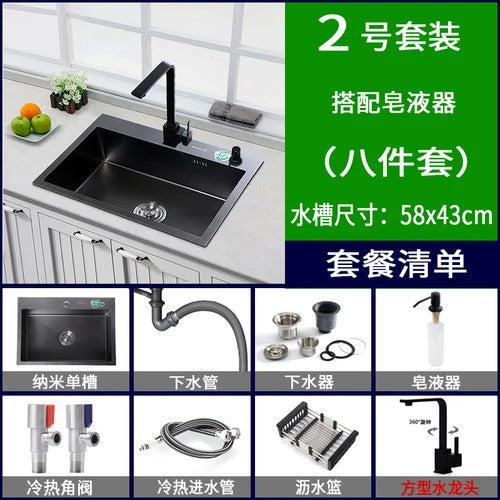 Pias simples feitas à mão para bancada de cozinha, pias de lavagem nano pretas
