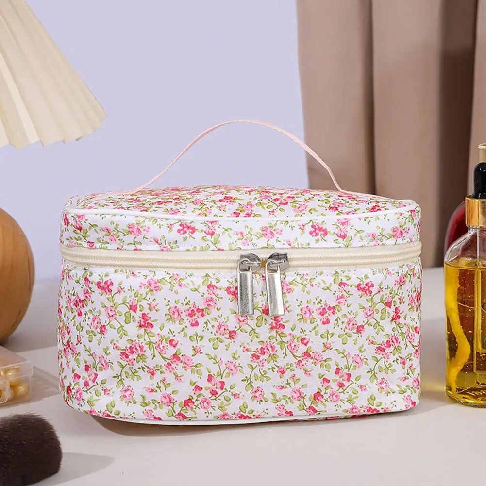 Bolsa cosmética de algodão padrão floral capacidade saco cosmético duplo zí