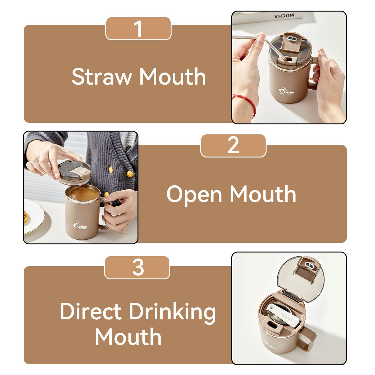 WORTHBUY Copo de café térmico de parede duplo com filtro e colher 304 copo de