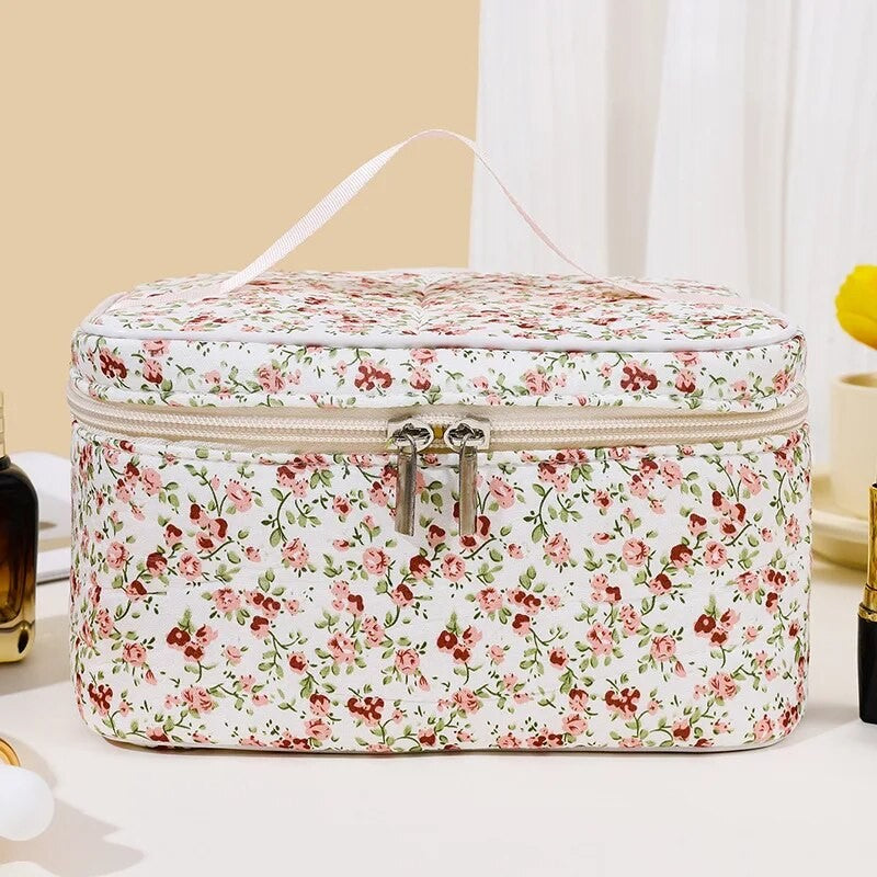Bolsa cosmética de algodão padrão floral capacidade saco cosmético duplo zí