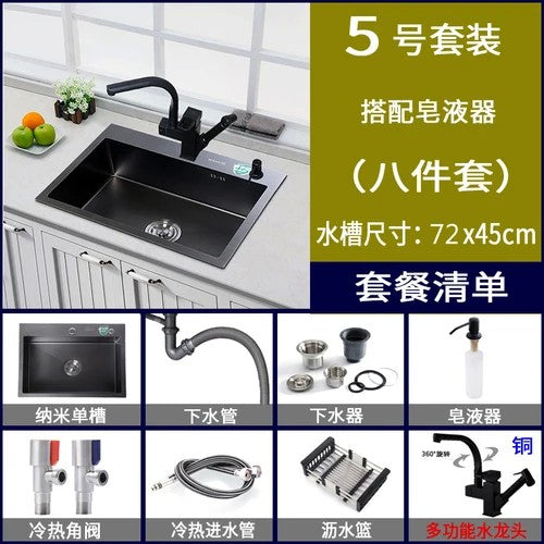 Pias simples feitas à mão para bancada de cozinha, pias de lavagem nano pretas