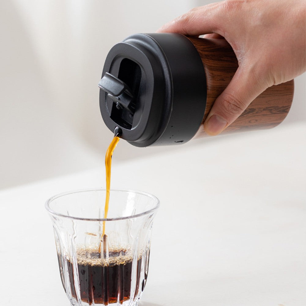 Caneca de café portátil de grãos de madeira com tampa Copo isolado a vácuo C