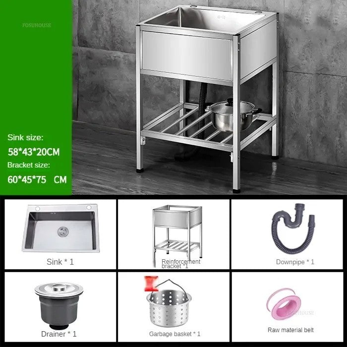 Pia de cozinha simples com bacia dupla, para sala de jantar, suporte reforçado,