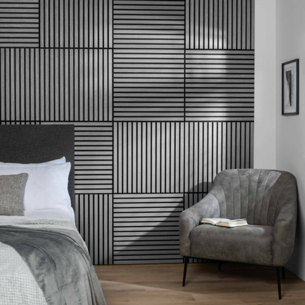 Design moderno ecológico 600x600mm painel acústico de ripas de madeira 2 peça