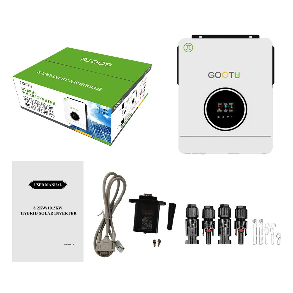 Gootu 6.2kw/10.2kw inversor solar híbrido saída dupla 24v/48v mppt 160a onda s
