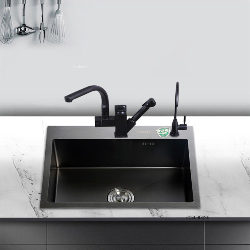 Pias simples feitas à mão para bancada de cozinha, pias de lavagem nano pretas