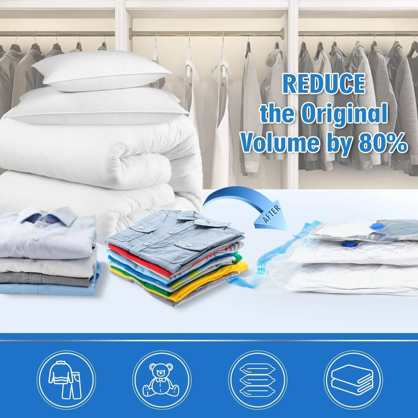 Saco de armazenamento a vácuo para roupas, edredões, colchas, organizadores de