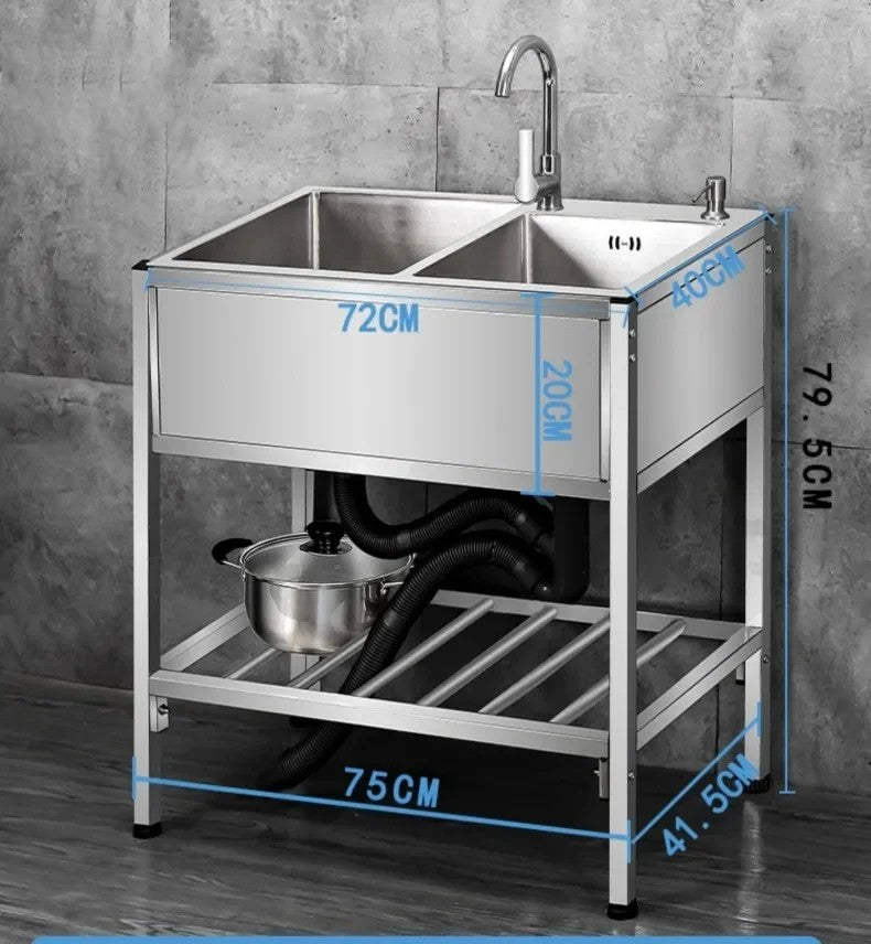Pia de cozinha simples com bacia dupla, para sala de jantar, suporte reforçado,