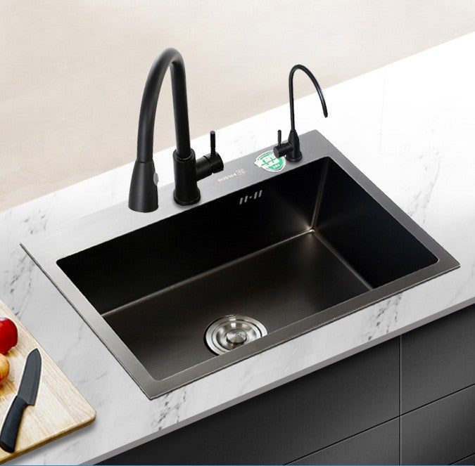Pias simples feitas à mão para bancada de cozinha, pias de lavagem nano pretas