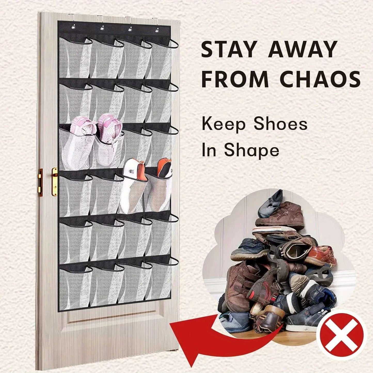 Organizador de sapatos sobre a porta, 24 grandes bolsas de malha complicadas, su